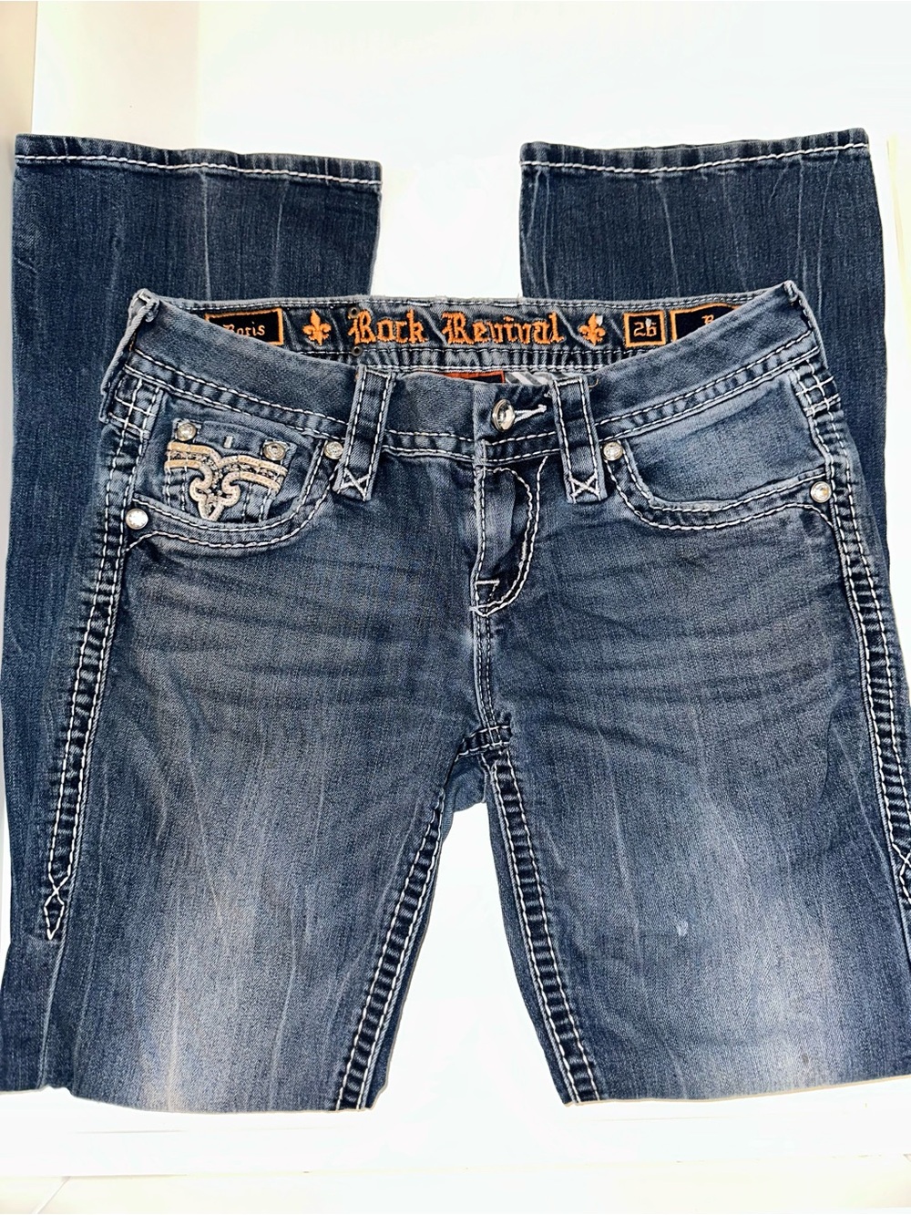 Rock Revival Dark Blue Bootcut Jeans with Embroidered Pocket